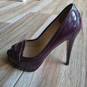 Christian Louboutin PENICHE 140 Purple Plum Patent Leather Shoes $1050 Eur.38
